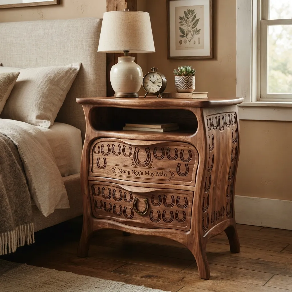 Wooden Nightstand Lucky Horseshoe Home Decor